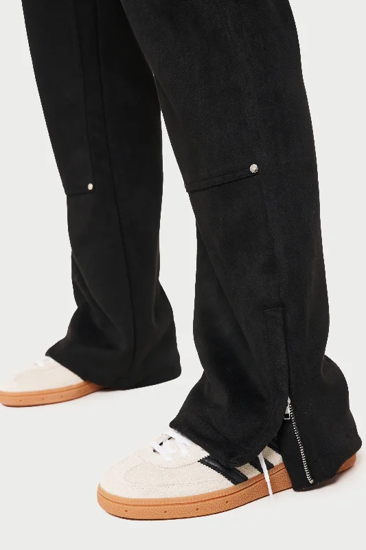 SUEDE CARPENTER STRAIGHT LEG TROUSERS - BLACK