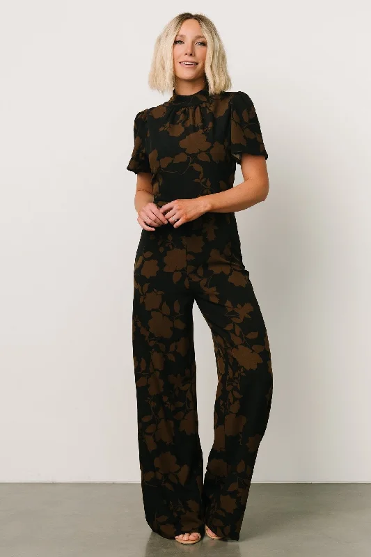 Langham Mock Neck Jumpsuit | Espresso Print