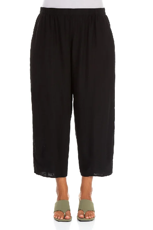 Taper Black Silk Bamboo Trousers