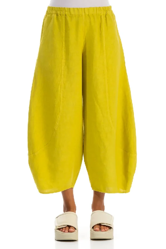 Taper Cropped Wide Cyber Lime Linen Trousers