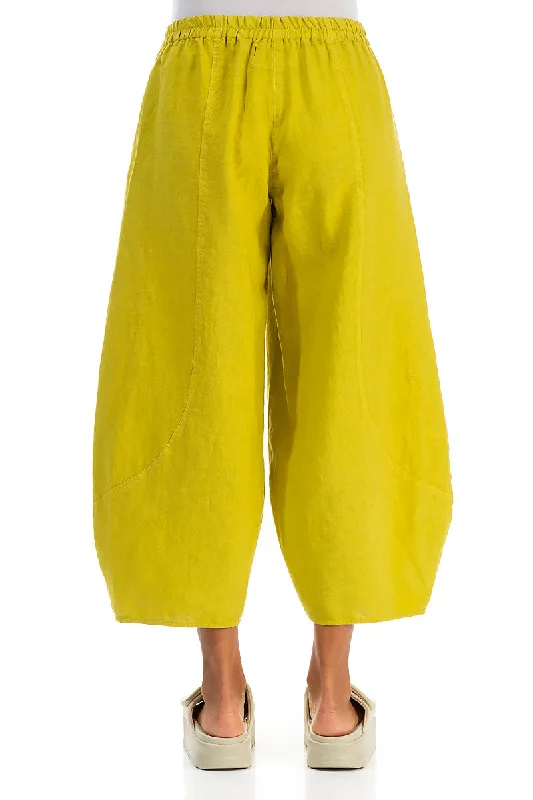 Taper Cropped Wide Cyber Lime Linen Trousers