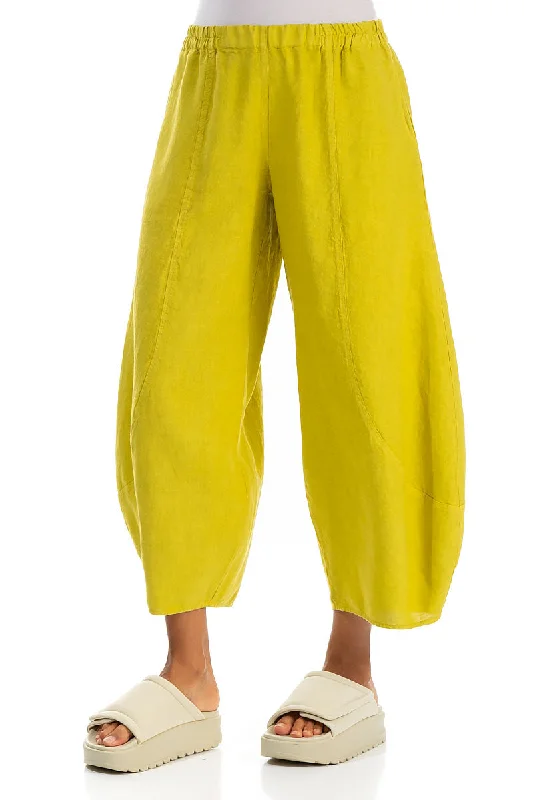 Taper Cropped Wide Cyber Lime Linen Trousers