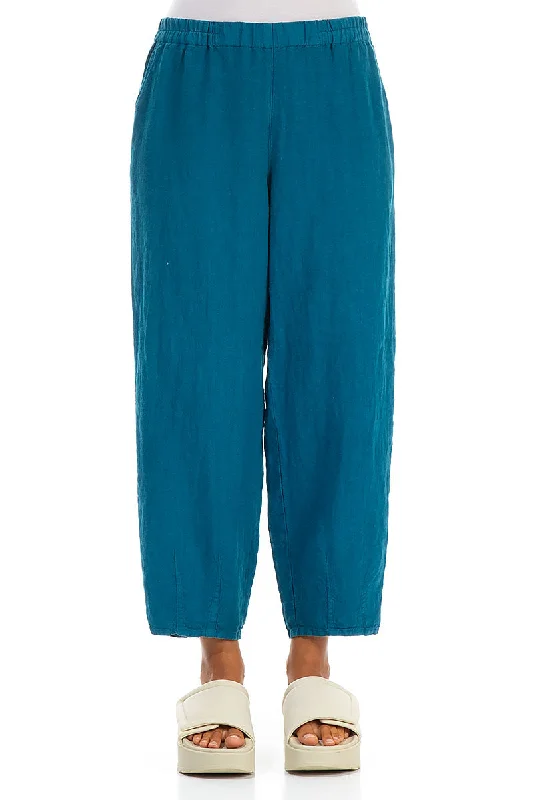 Taper Dark Turquoise Linen Trousers