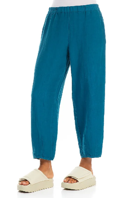 Taper Dark Turquoise Linen Trousers