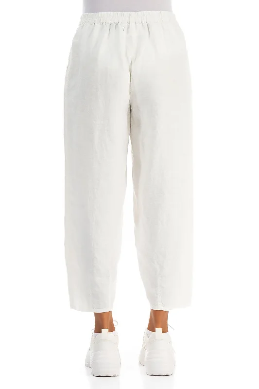 Taper Off White Linen Trousers