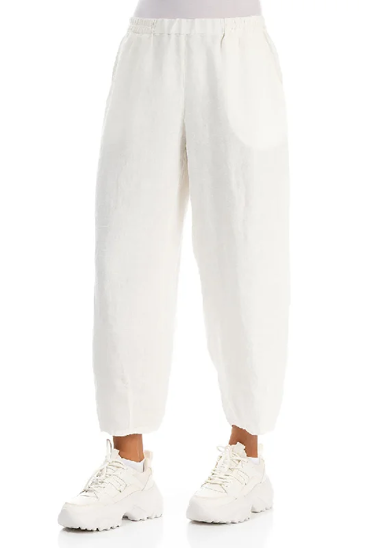 Taper Off White Linen Trousers