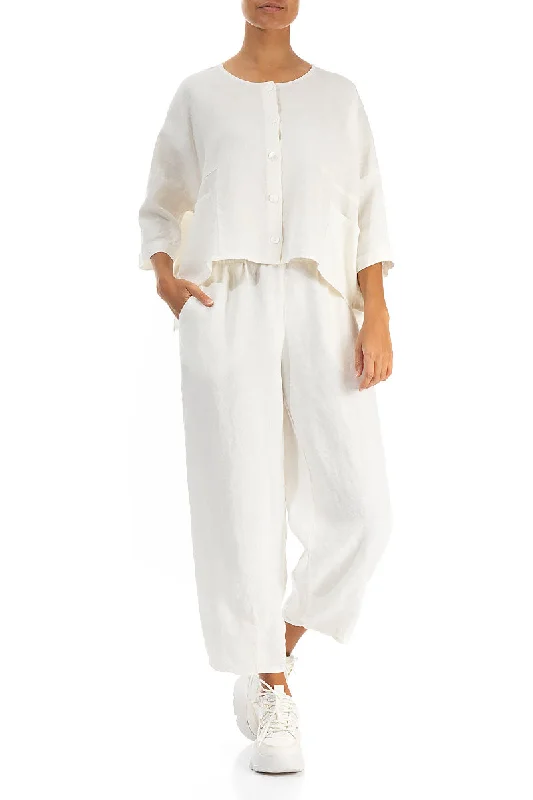 Taper Off White Linen Trousers