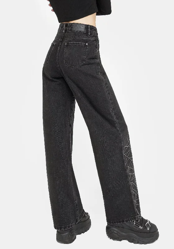 Tarantism Embroidered Wide Leg Jeans