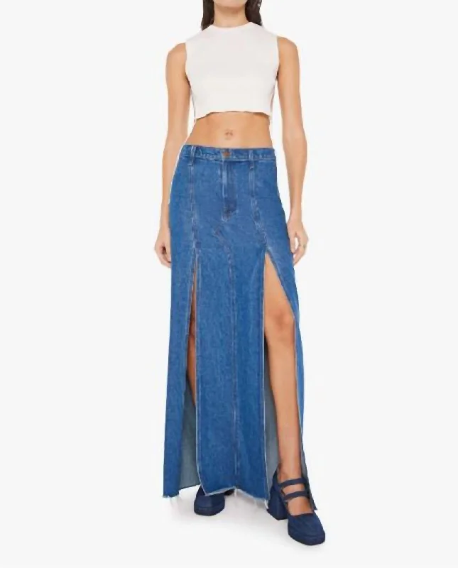 The Lickity Split Fray Denim Skirt In Yummy