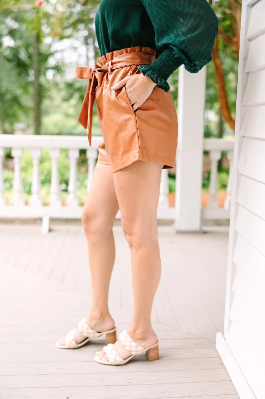 The Perfect Season Camel Brown Leather shorts