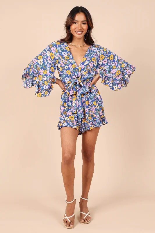 Tuilly Long Sleeve Romper - Blue Floral