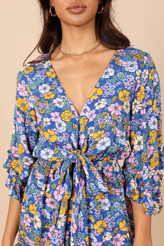 Tuilly Long Sleeve Romper - Blue Floral