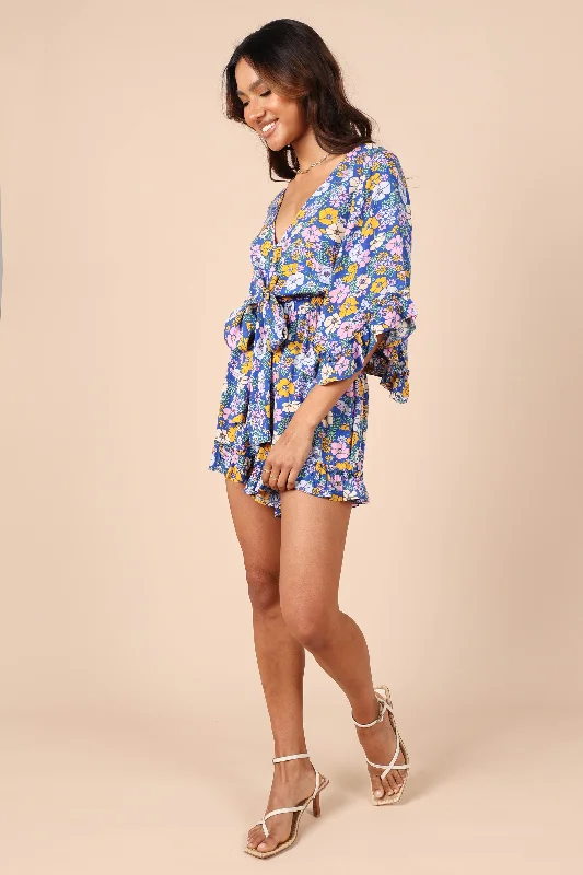 Tuilly Long Sleeve Romper - Blue Floral