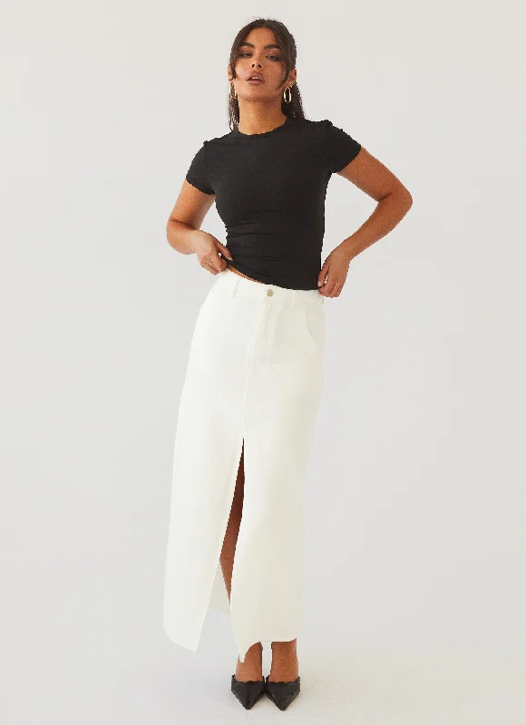 Walk This Way Denim Maxi Skirt - Bone