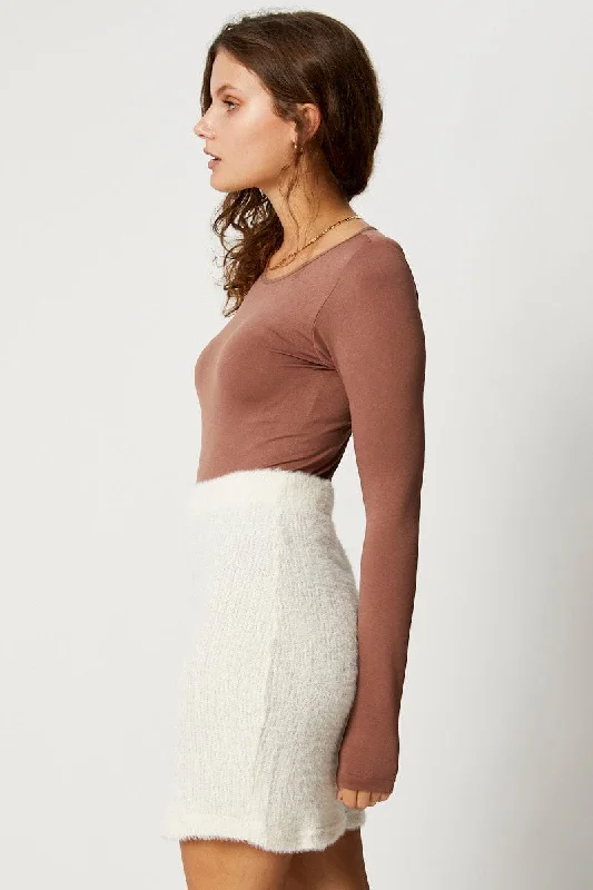 White Fluffy Knit Skirt