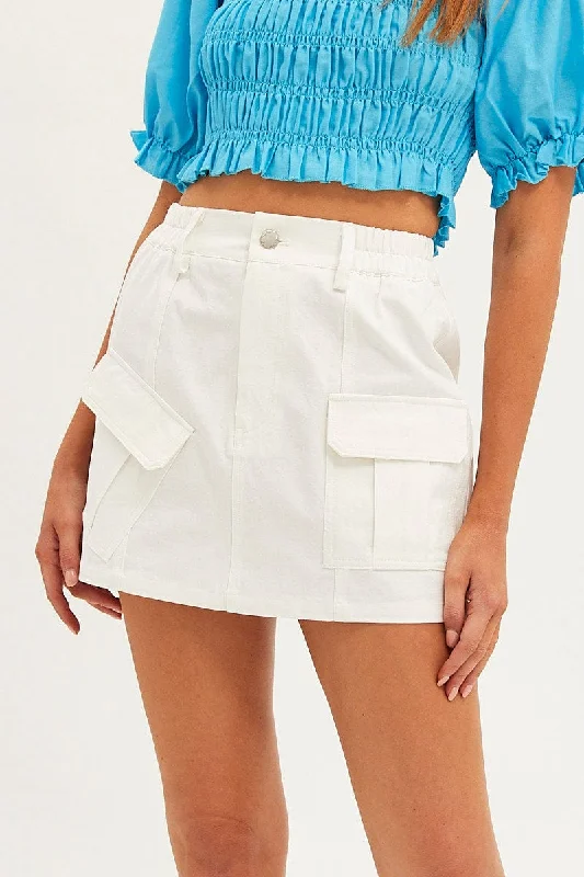 White Mini Skirt Cargo Cotton Blend