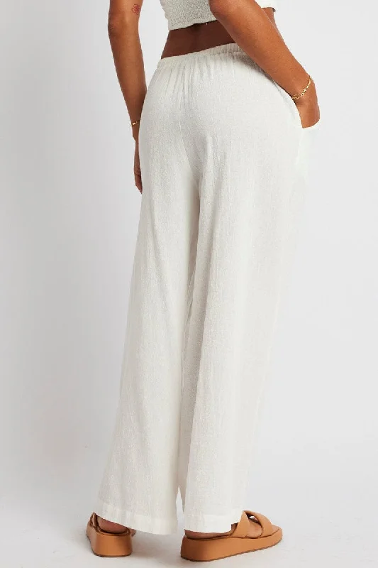 White Wide Leg Pants High Rise