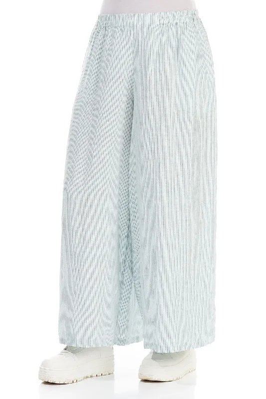 Wide Leg Blue Striped Linen Trousers