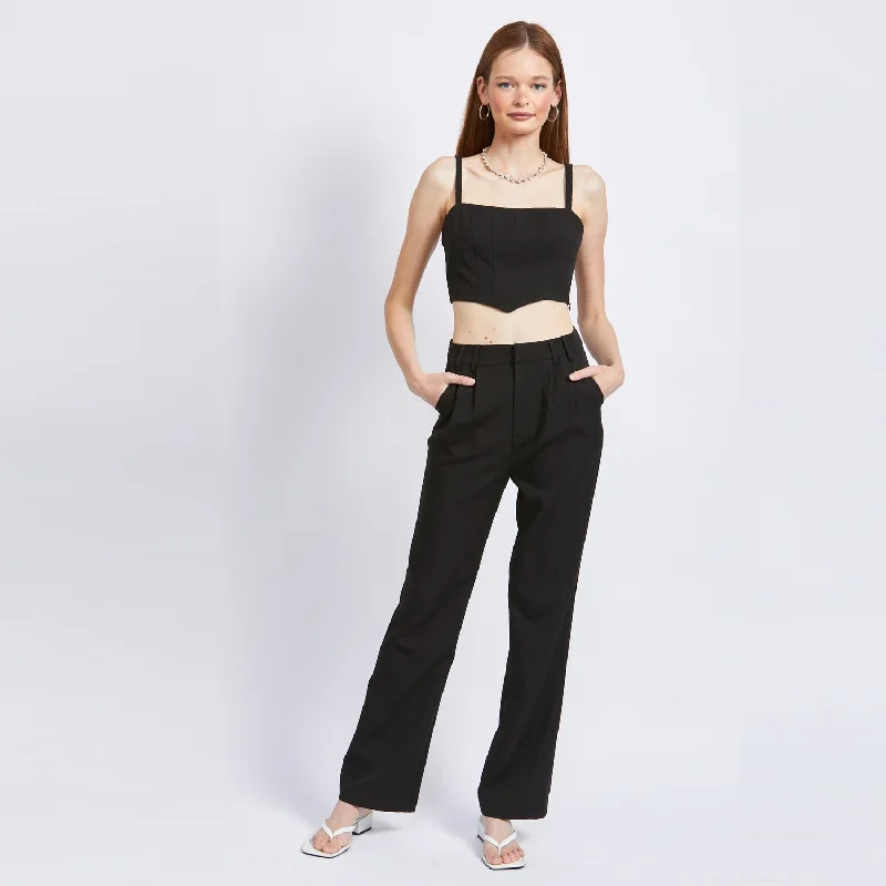 Wide Leg Fit Woven Pants (Black)