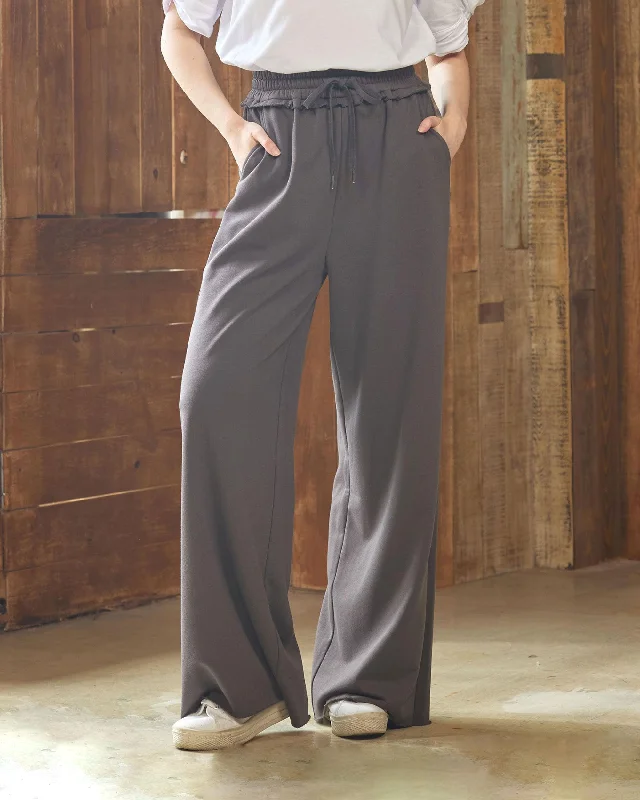 Wide Leg Sweatpants with Ruffle Detail - Charcoal