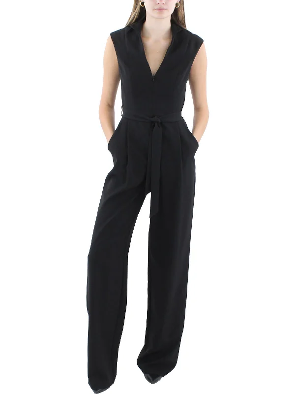 Womens Cap Sleeve Front Zip Jumpsuit