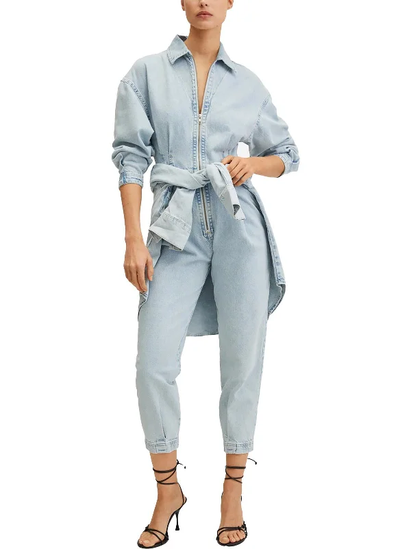 Womens Denim Jogger Jumpsuit