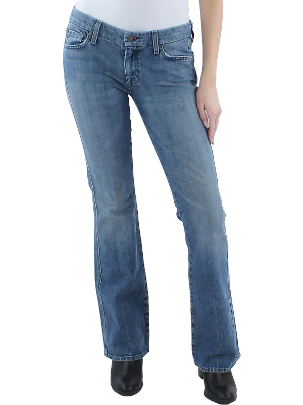 Womens Faded Slightly Distressed Flare Jeans