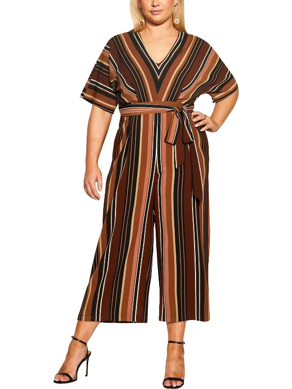 Womens Striped Textured Jumpsuit