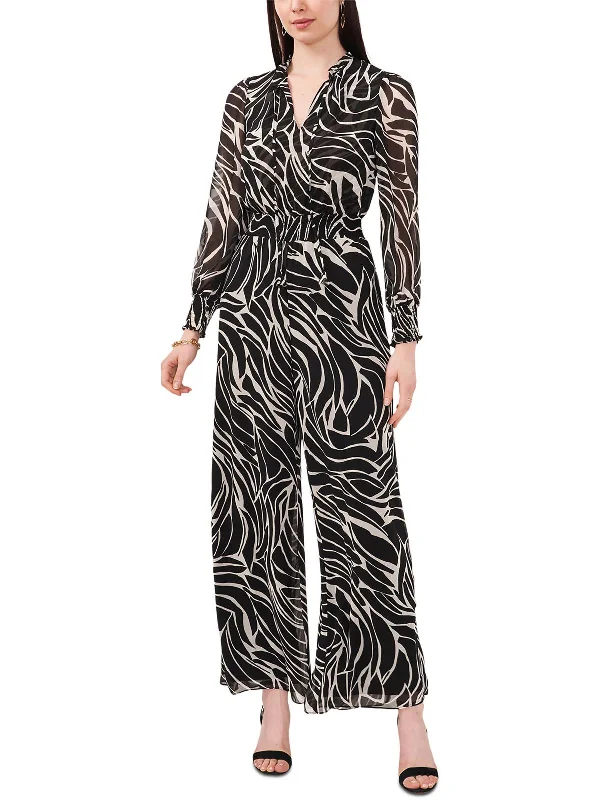 Womens V Neck Animal Print Jumpsuit