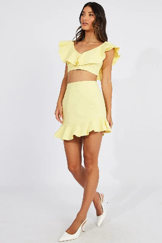 Yellow Ruffle Mini Skirt Swishy